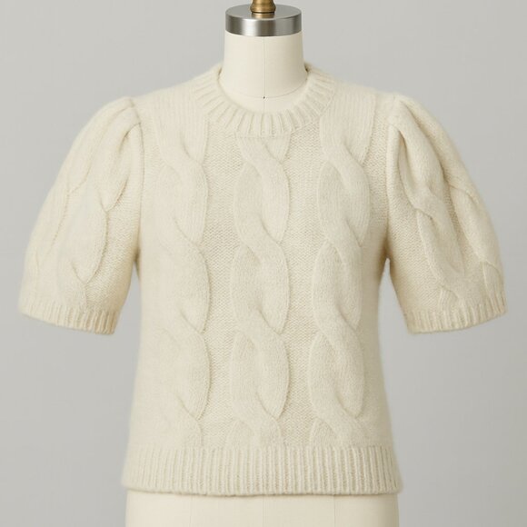 ANINE BING Brittany Cable Stitch Sweater Ivory, M - Picture 6 of 12